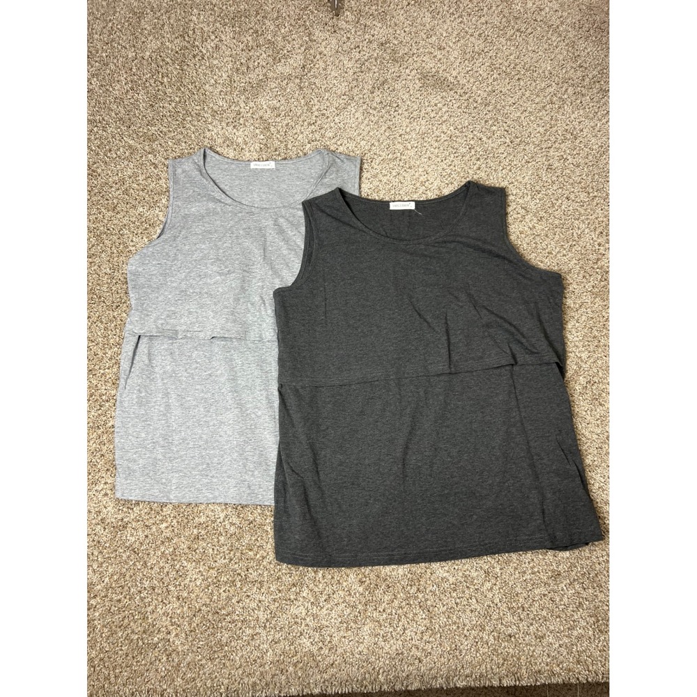 Smallshow Womens XL Nursing Tank Top 2 Pack Grey Heather Charcoal Maternity XL